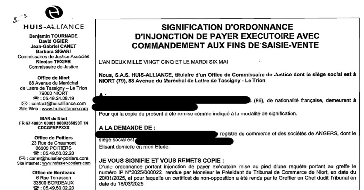 Signification d'ordonnance d'injonction de payer